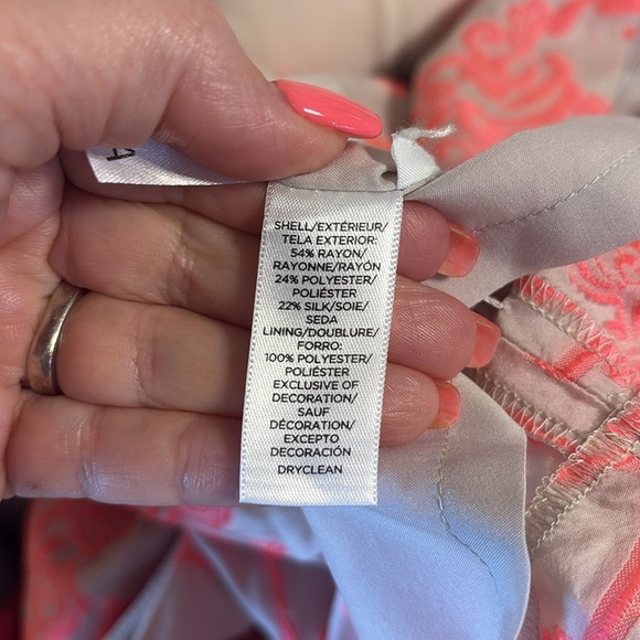 Loft petite SILK jacquard textured Sleeveless mini dress neon pink cream A line - Picture 9 of 14